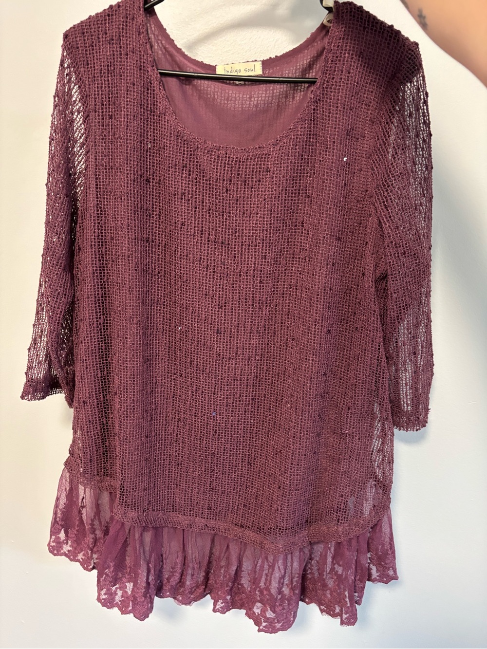 indigo soul Dusty Mauve Open-Knit Layered Tunic